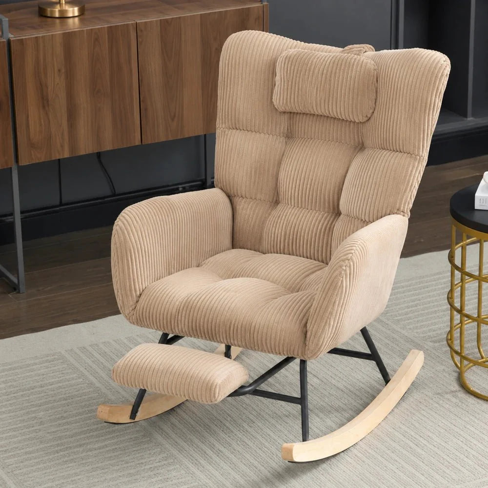 Rocking Chair Allaitement Cocon Velours Côtelé Repose-Pieds