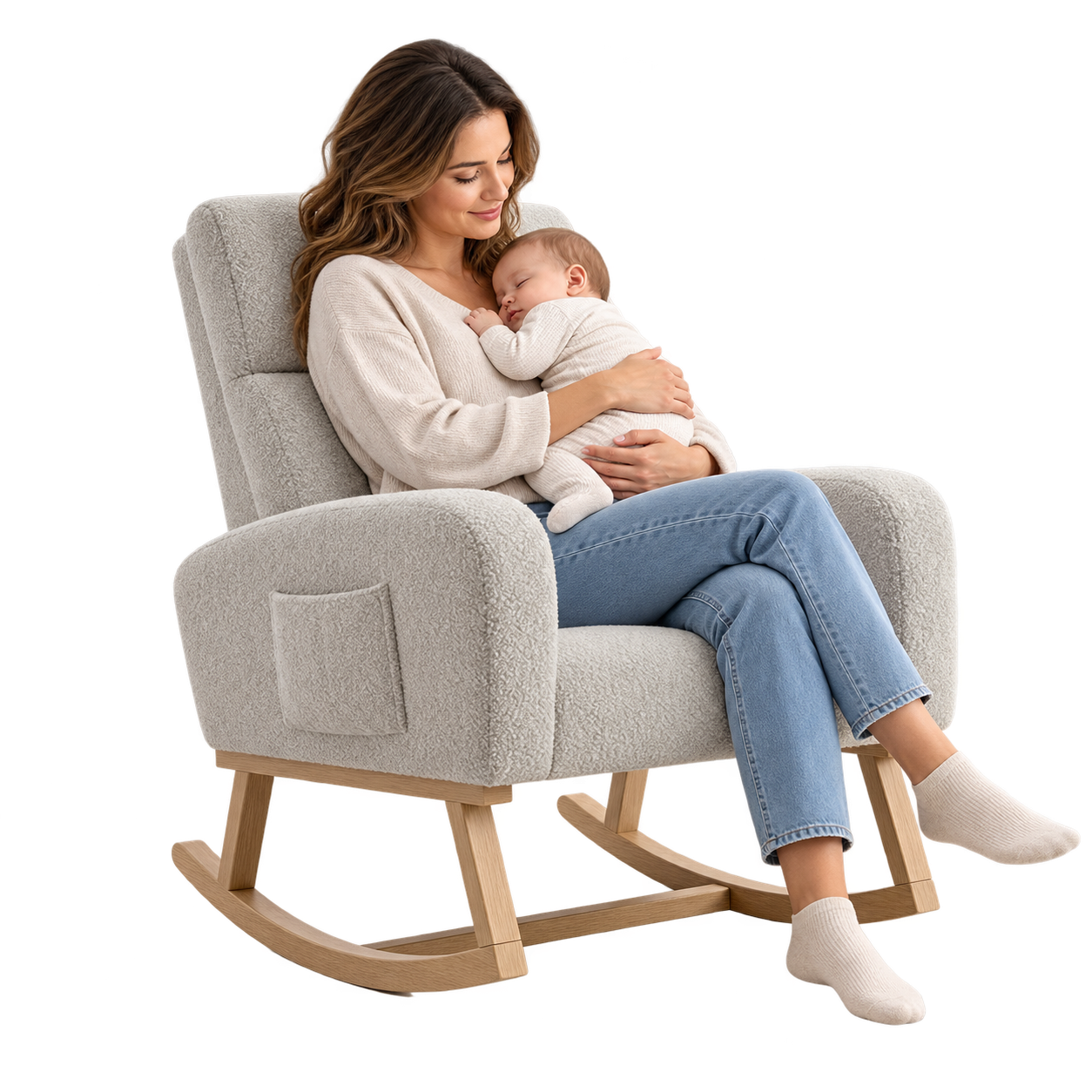 Mise en situation illustrant Rocking Chair Teddy Dossier Haut Moelleux en balancement avec une personne assise